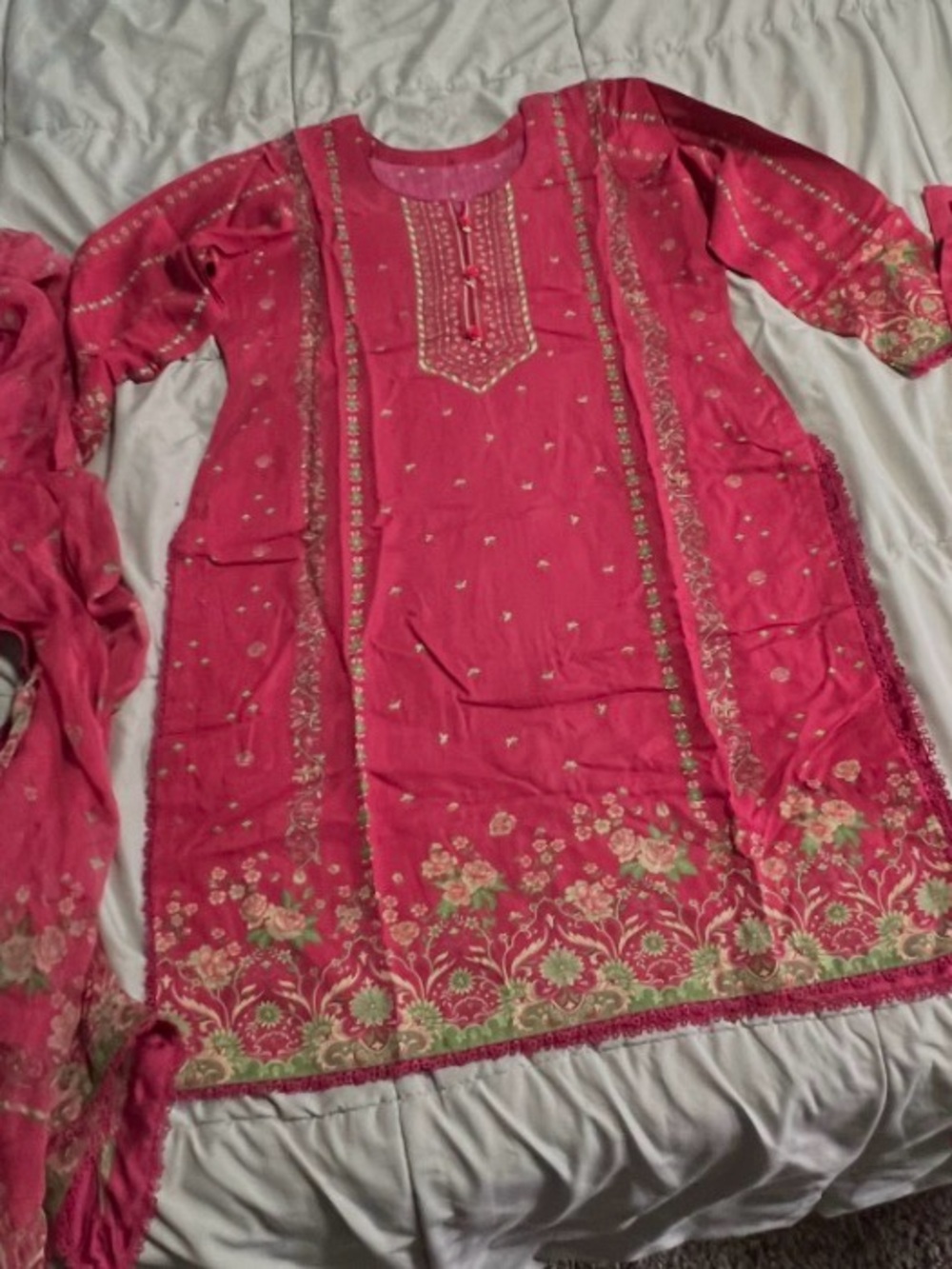 Bright Pink Embroidered Floral Tunic Dress